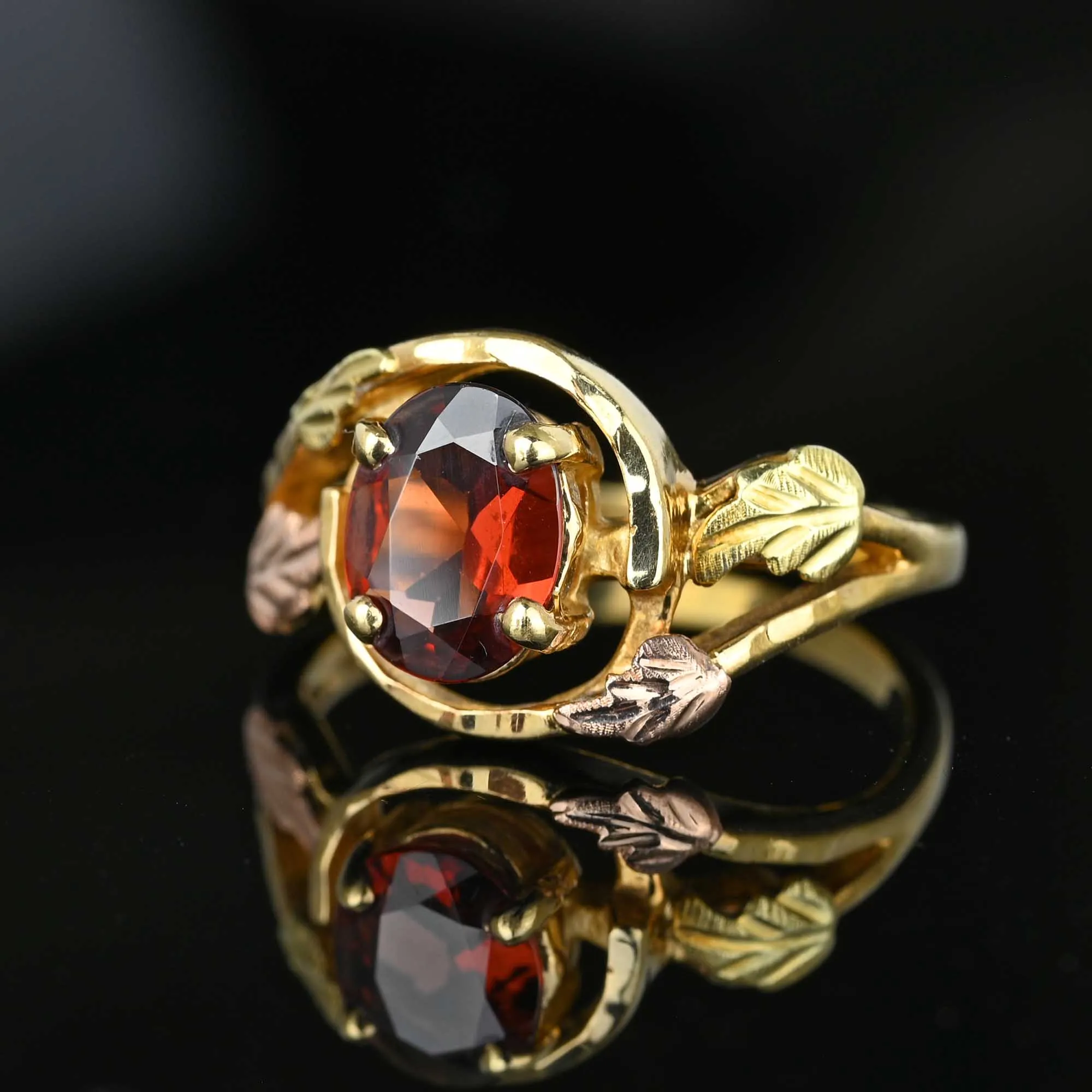 Vintage Bypass Style Black Hills Gold Garnet Ring