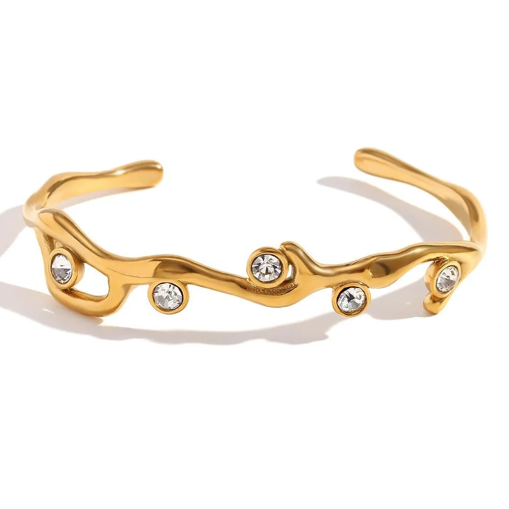 Vintage Gold-Plated Cuff Bracelet with Multicolored Crystals – Fashion Jewelry for Women