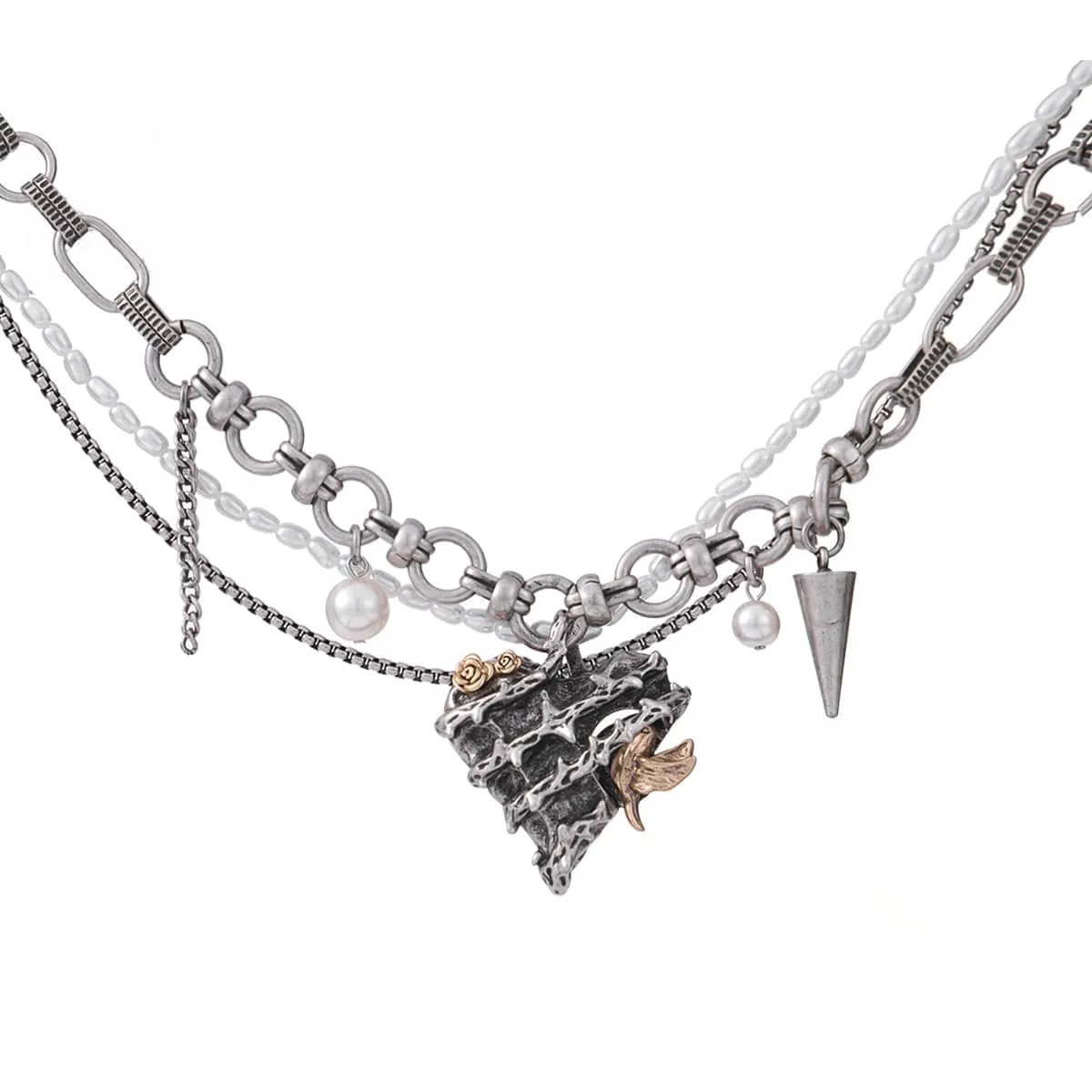 Women's Rockabilly Thorn Rose Heart Layered Choker