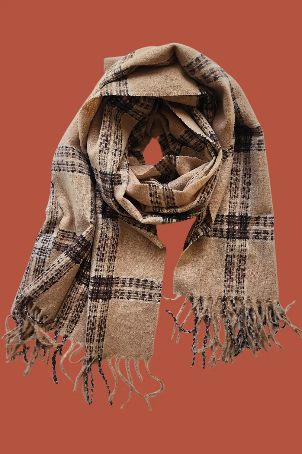 Wool and Cashmere Scarf in Camel Nova Check