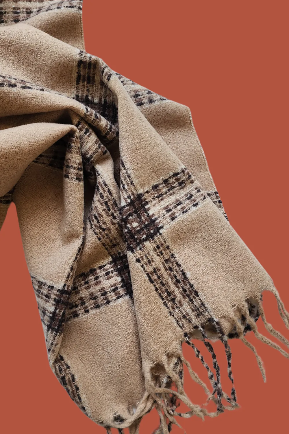 Wool and Cashmere Scarf in Camel Nova Check