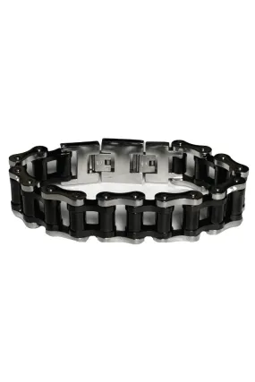 XL Black & Chrome Double Bike Chain Stainless Steel Bracelet - Heavy Duty (Unisex)