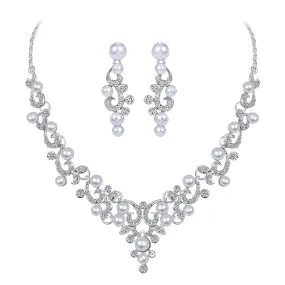 Yellow Chimes Jewellery Set for Women and Girls Fashion White Crystal Jewellery Set for Women | Silver Toned Pearl Choker Necklace Set | Birthday Gift for Girls & Women Anniversary Gift for Wife